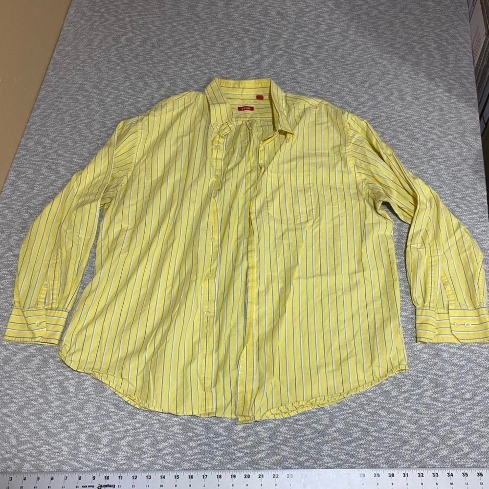 IZOD Yellow striped button up shirt Men XXL. SKUA14#summer